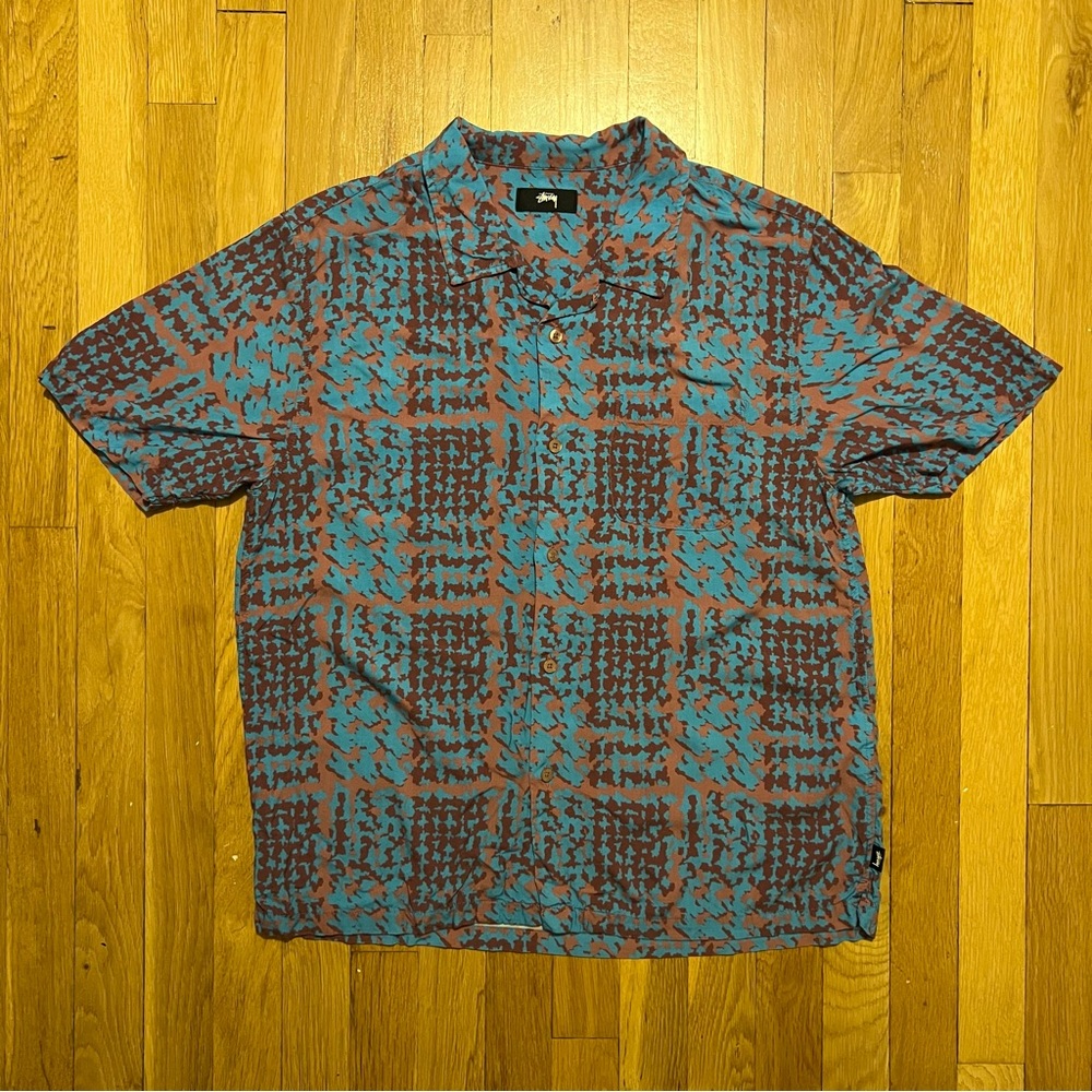 Stussy Houndstooth Medium Blue Purple Button Down